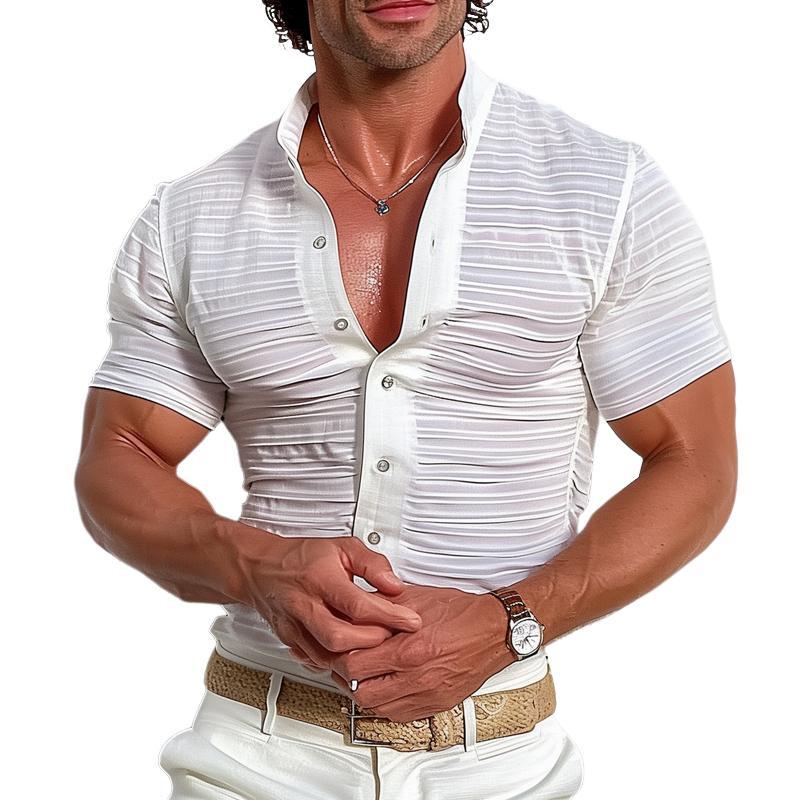 Men's Solid Stand Collar Short Sleeve Casual Shirt