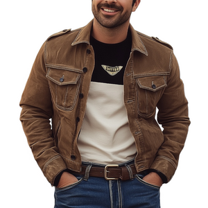 Chaqueta vaquera lavada marrón vintage para hombre