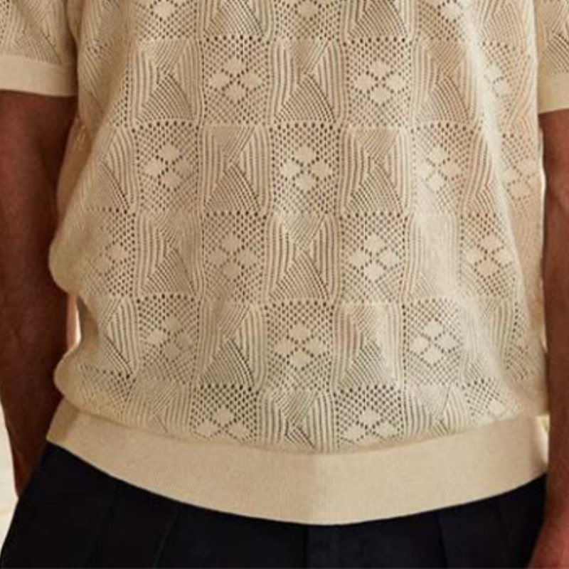 Camiseta de manga corta de punto con cuello redondo informal de moda de primavera y verano para hombre