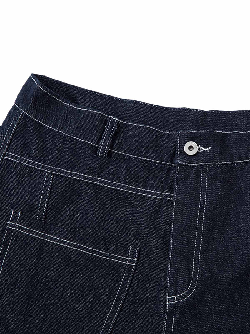 Deconstructed Contrast Stitching Barrel Jeans