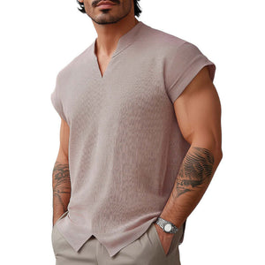 Camiseta básica de verano de manga corta con textura en color liso para hombre