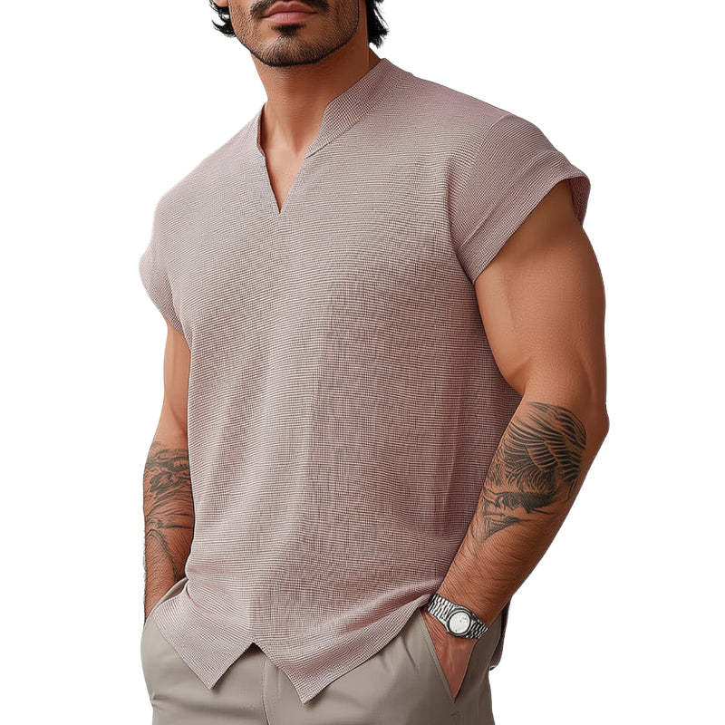 Men's Summer Basic Solid Color Textured Short-sleeved T-shirt