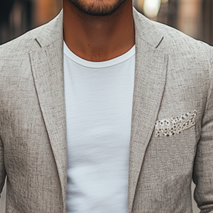 Blazer de algodón y lino con bolsillos y encaje personalizado para hombre, nuevo estilo de primavera