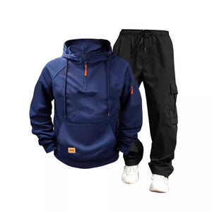 Conjunto de sudadera y pantalón con capucha de color liso informal para hombre