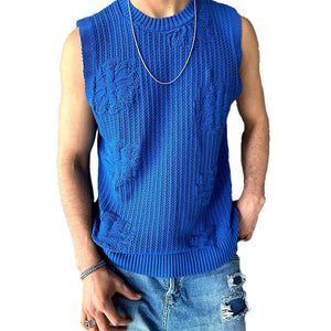 Camiseta sin mangas de cuello redondo de punto jacquard para hombre