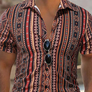 Men's Retro Stripe Print Casual Short Sleeve Shirt