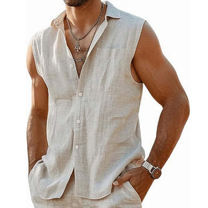 Men's Summer Cool Skin-Friendly Casual Cotton And Linen Sleeveless Set
