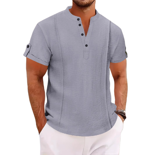 Camisa informal de manga corta con cuello alto para hombre