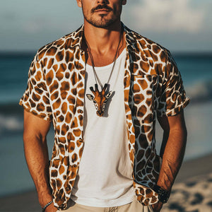 Camisa informal de manga corta con estampado de jirafa para hombre, de verano