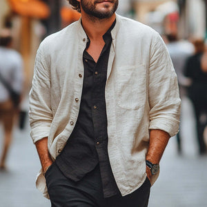 Men's Spring And Summer Thin Apricot Casual Shirt