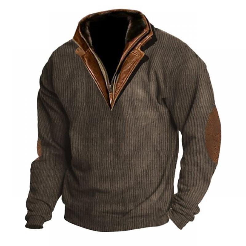 Men's Colorblock Stitching Collar Lapel Sweatshirt