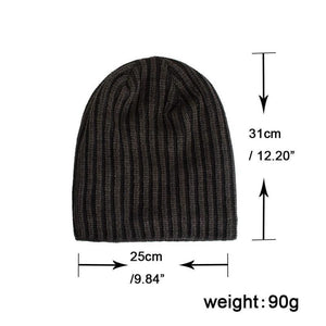Men's Retro Two-tone Vertical Stripes Cable Flannel Lining Warm Knitted Hat