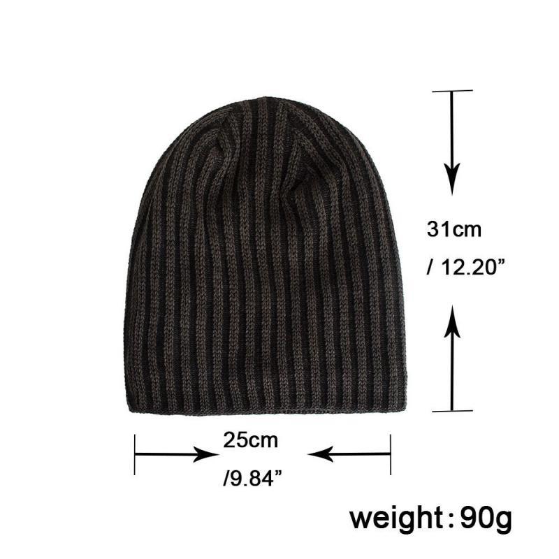 Gorro de punto cálido con forro de franela y rayas verticales bicolor retro para hombre