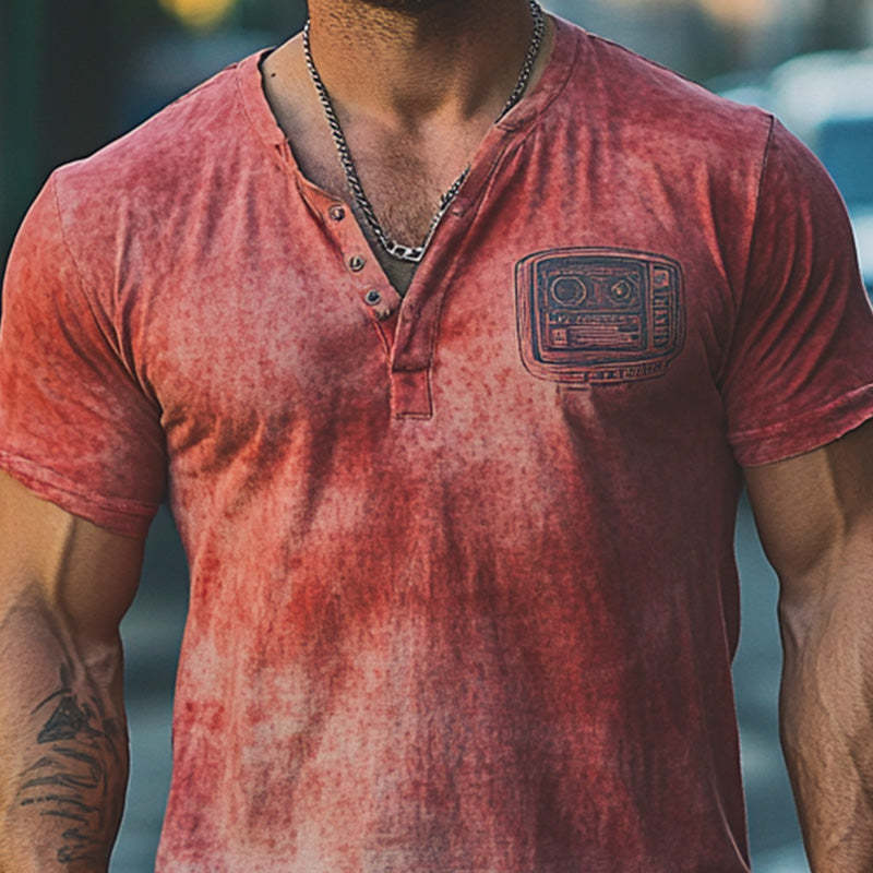 Camiseta de manga corta con cuello en V y estampado degradado tie-dye para hombre