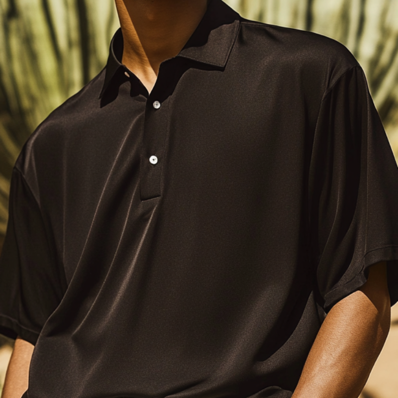 Men's Stylish Satin Lapel Oversized Short Sleeve Polo Shirt MTA0296D3M