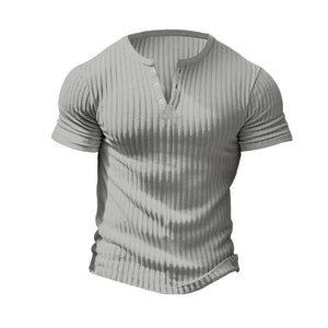 Camiseta Henley informal de manga corta de punto elástico para hombre