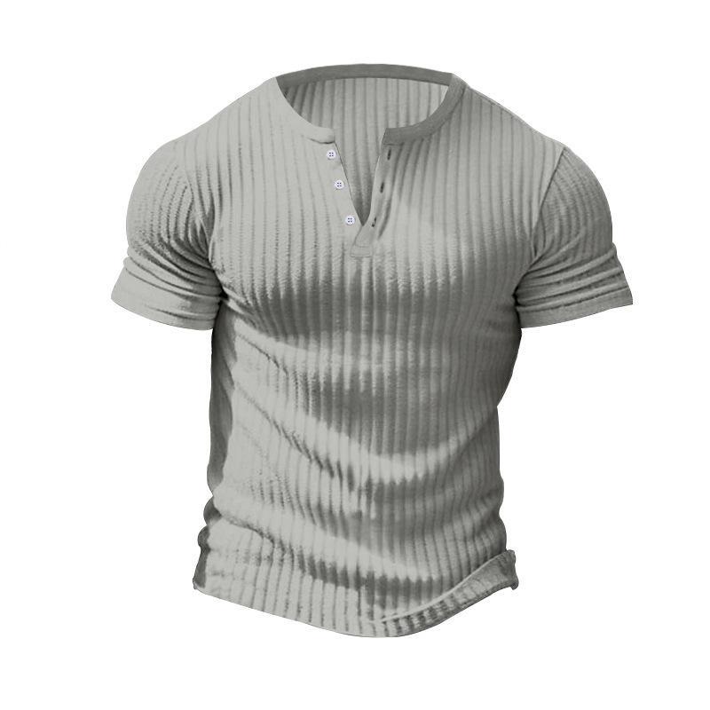Lässiges Henley-T-Shirt aus Stretch-Strick für Herren, kurzärmelig