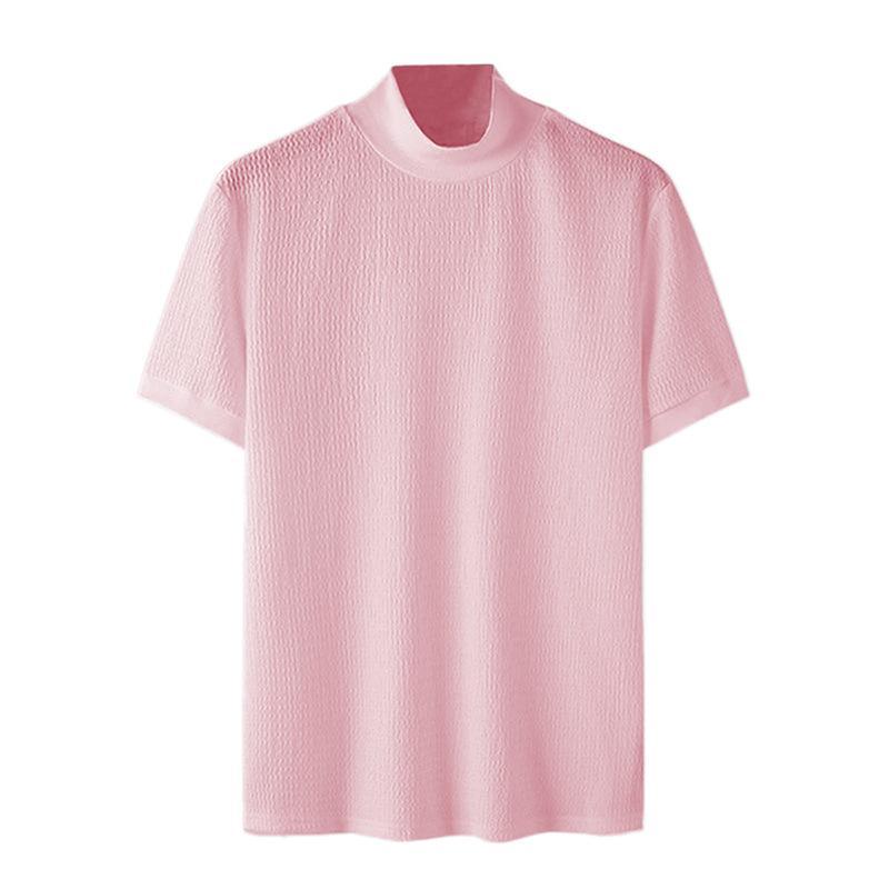 Herren-T-Shirt mit halbem Rollkragen, einfarbig, eng gestrickt, kurzärmelig