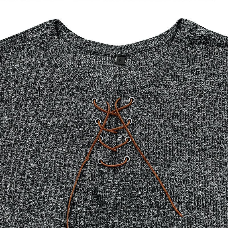 Camiseta Henley de manga larga con cuello redondo y lazo para hombre