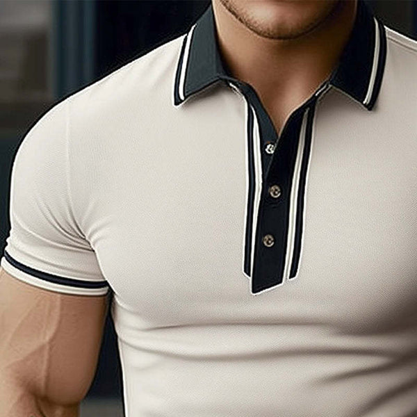 Men's Summer Comfortable Light Khaki Polo Neck Short Sleeve T-Shirt MTA3179C5U