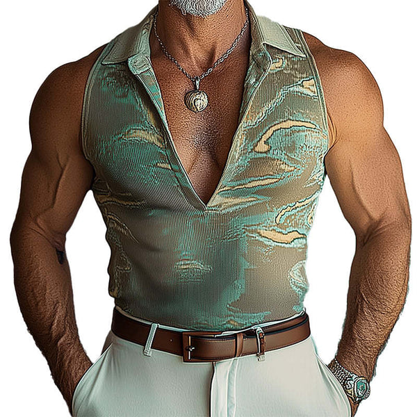 Men's Fashion Printed Slim Stand Collar Vest