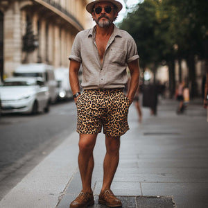 Men's Summer Retro Leopard Print Casual Short Pants