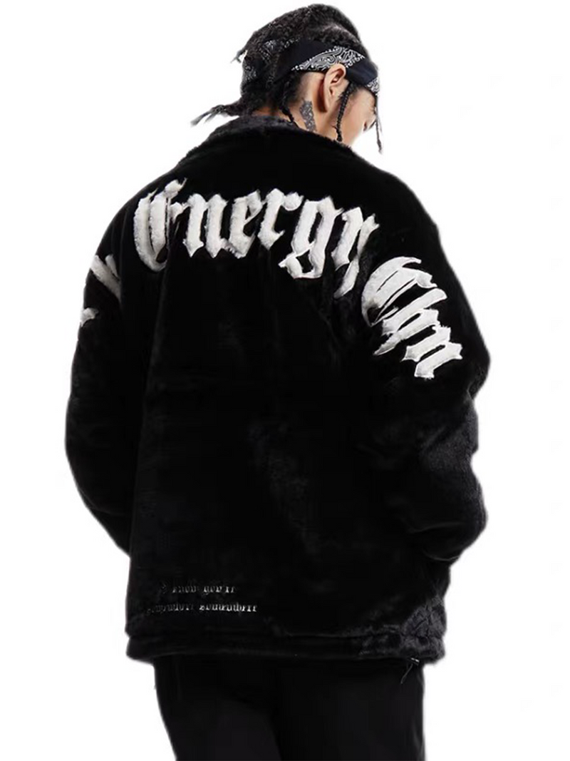 Street Letter Embroidered Fleece Jacket