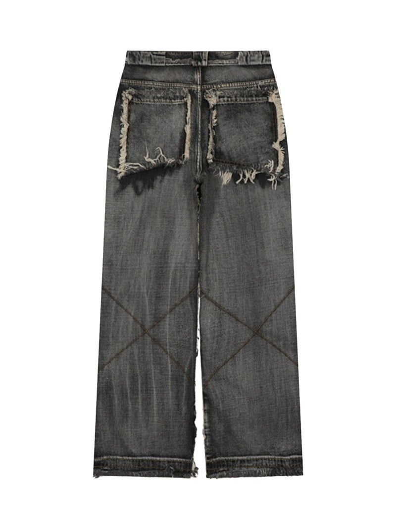 High Street Washed And Distressed Raw Edge Jeans