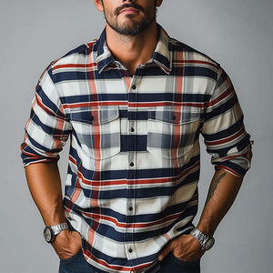 Camisa de manga larga con estampado a cuadros retro de moda de primavera para hombre