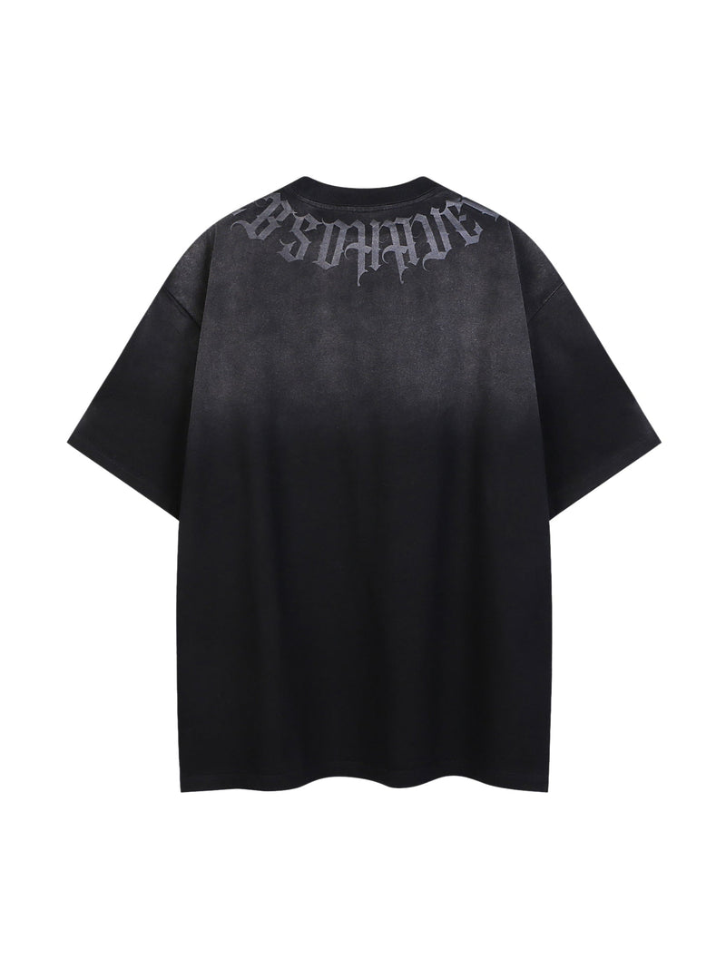 Retro Gradient Letter Printed Washed Oversize T-shirt