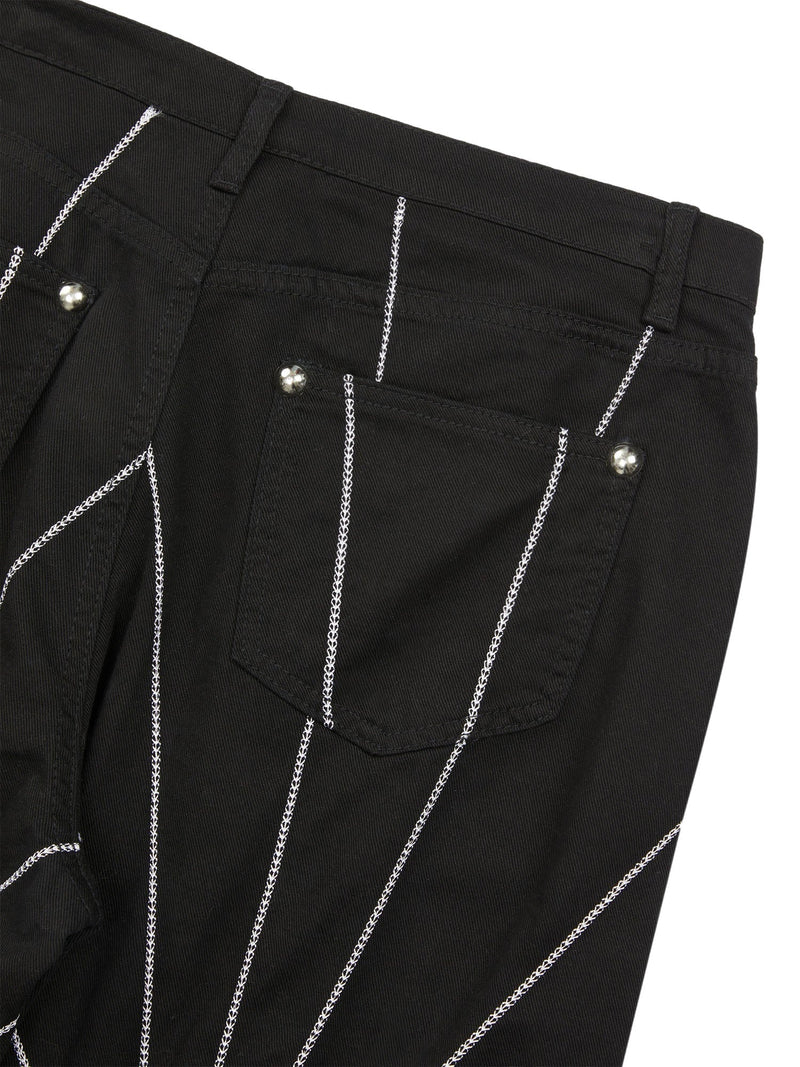 Heavy Spider Web Embroidered Topstitch Jeans/French trousers