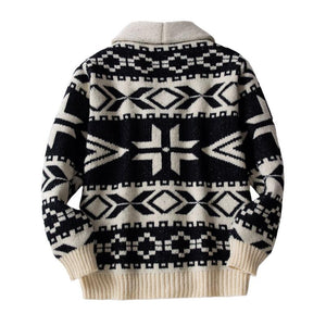 Cárdigan de punto de un solo pecho con solapa gruesa y jacquard navideño para hombre