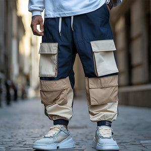 Men's Contrast Color Paneled Cargo Trousers