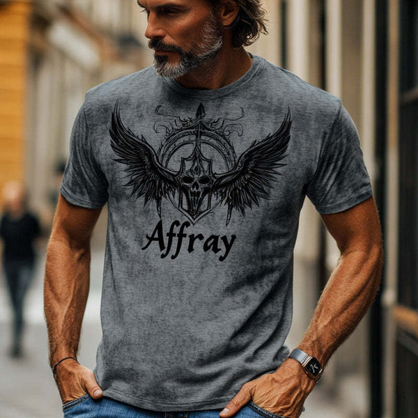Camiseta informal de cuello redondo con estampado vintage gris oscuro para hombre