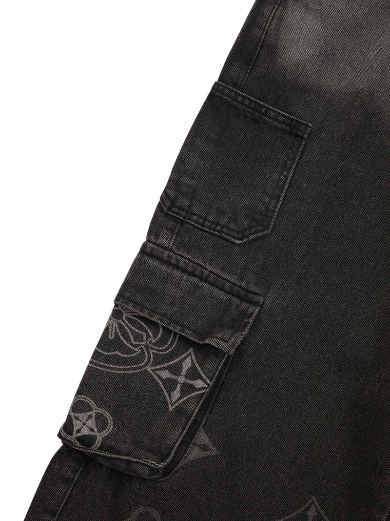 Cross Jacquard Multi Pocket Cargo Jeans