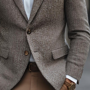 Herren-Blazer im Vintage-Stil mit Fischgrätenmuster, Revers und zwei Knöpfen