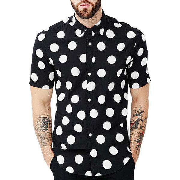 Camisa informal de manga corta con lunares de verano para hombre, agradable para la piel
