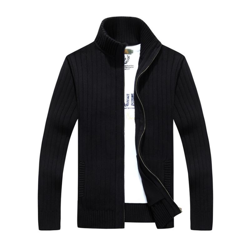 Men's Casual Stand Collar Zipper Slim Fit Knit Cardigan