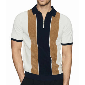 Camiseta de manga corta con cuello polo y estampado de bloques de color para hombre