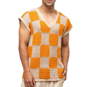 Lässiges Herren-Tanktop mit V-Ausschnitt, kariert, Jacquard, atmungsaktiv, locker gestrickt