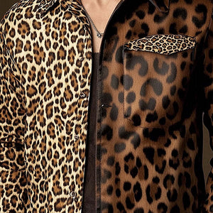 Chaqueta ligera de cuero con estampado de leopardo para hombre, moda de primavera