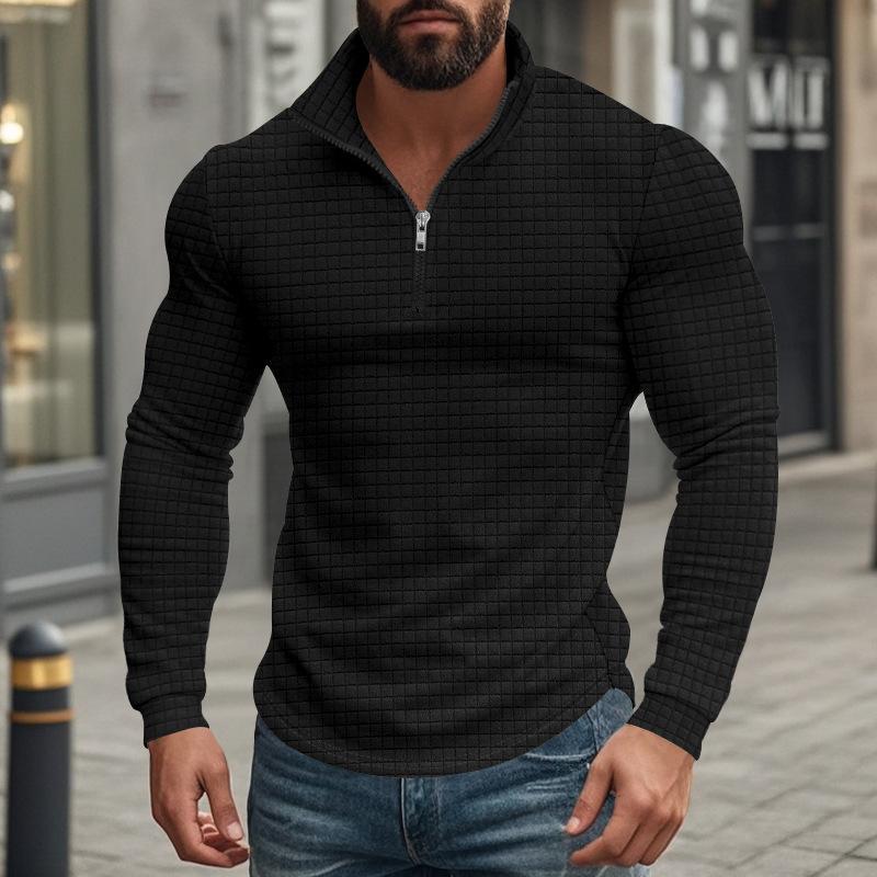 Men's Half-zip Small Square Stand Collar Long Sleeve T-shirt