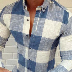 Camisa informal de algodón a cuadros con solapa y corte entallado para hombre
