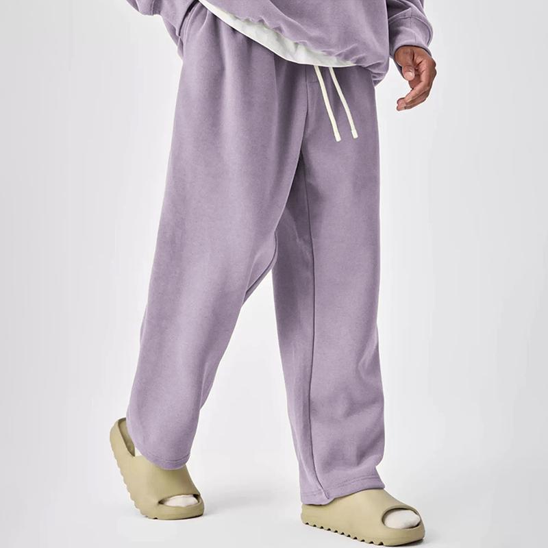 Pantalones deportivos rectos con cintura elástica y cordón de color liso para hombre