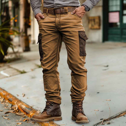 Men's Vintage Outdoor Multi-pocket Contrast Color Cargo Pants Trousers