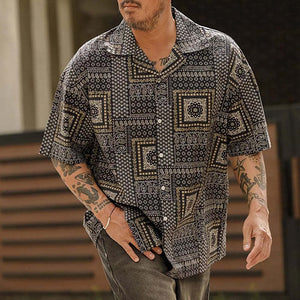 Men's Summer Casual Loose Printed Short Sleeve Shirt