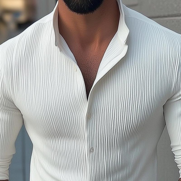 Men's Solid Color Stand Collar Long Sleeve Casual Shirt