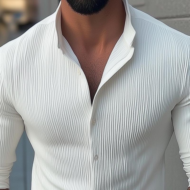 Men's Solid Color Stand Collar Long Sleeve Casual Shirt