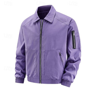 Chaqueta ligera para hombre, chaqueta bomber, chaqueta informal, para uso diario, para vacaciones, resistente al uso, con bolsillo, para primavera y otoño, lisa, moderna, clásica, con solapa, regular, negra, blanca, azul rey, morada y café.