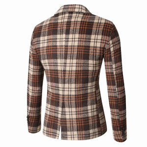 Men's Autumn And Winter Lapel Thickened Plaid Blazer